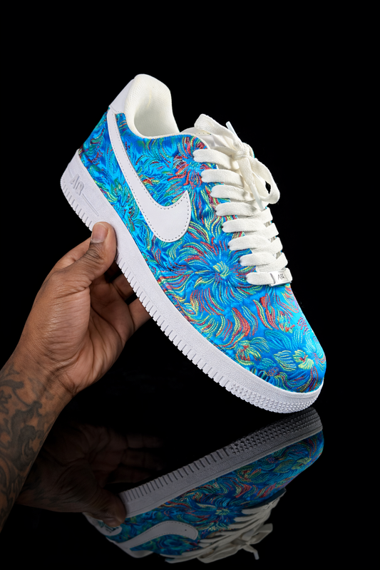 Custom Air Force 1 – Brocart bleu turquoise